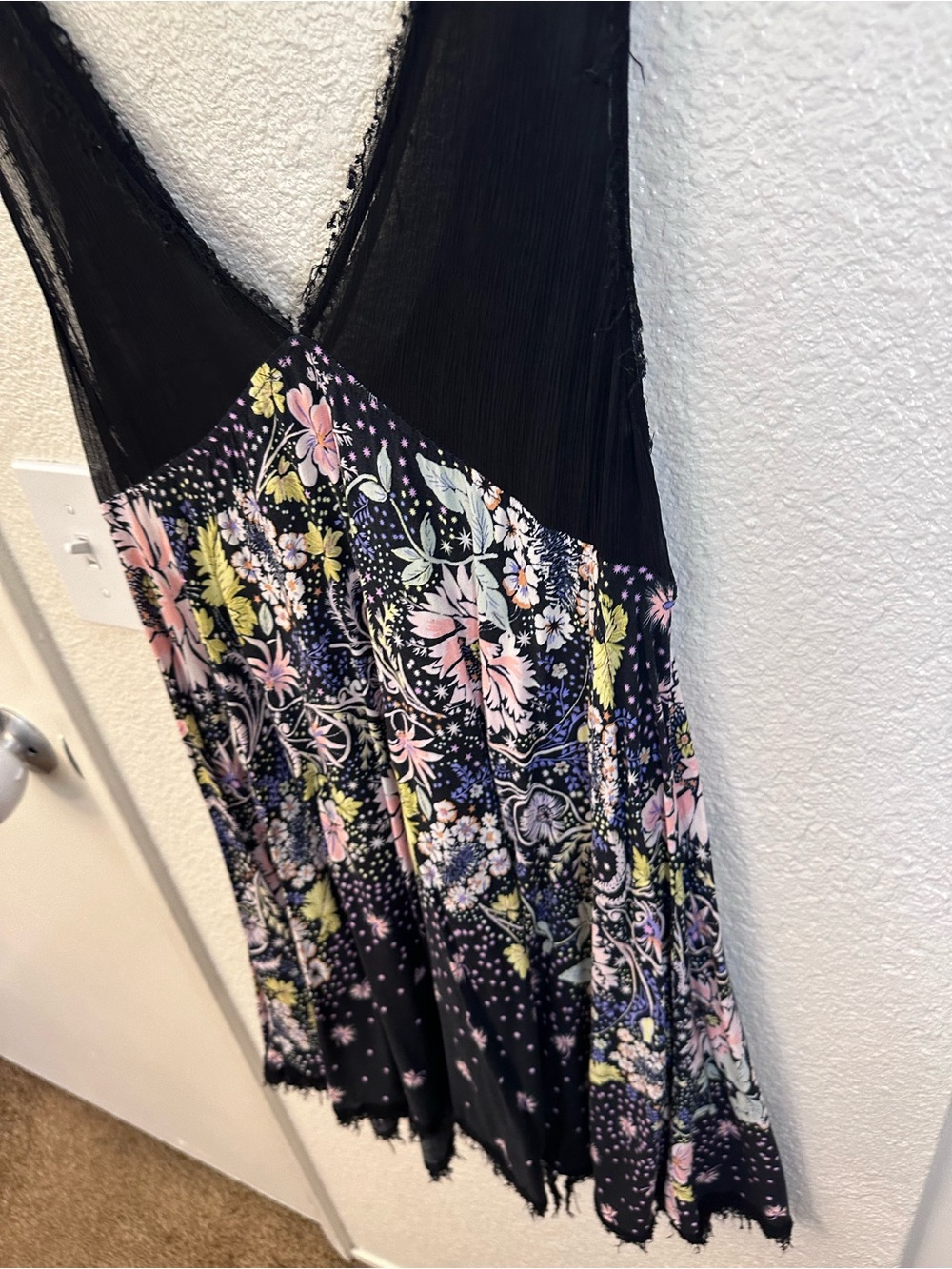Free People x Intimately Black Floral Slip Dress with Pink Accents - Picture 4 of 16